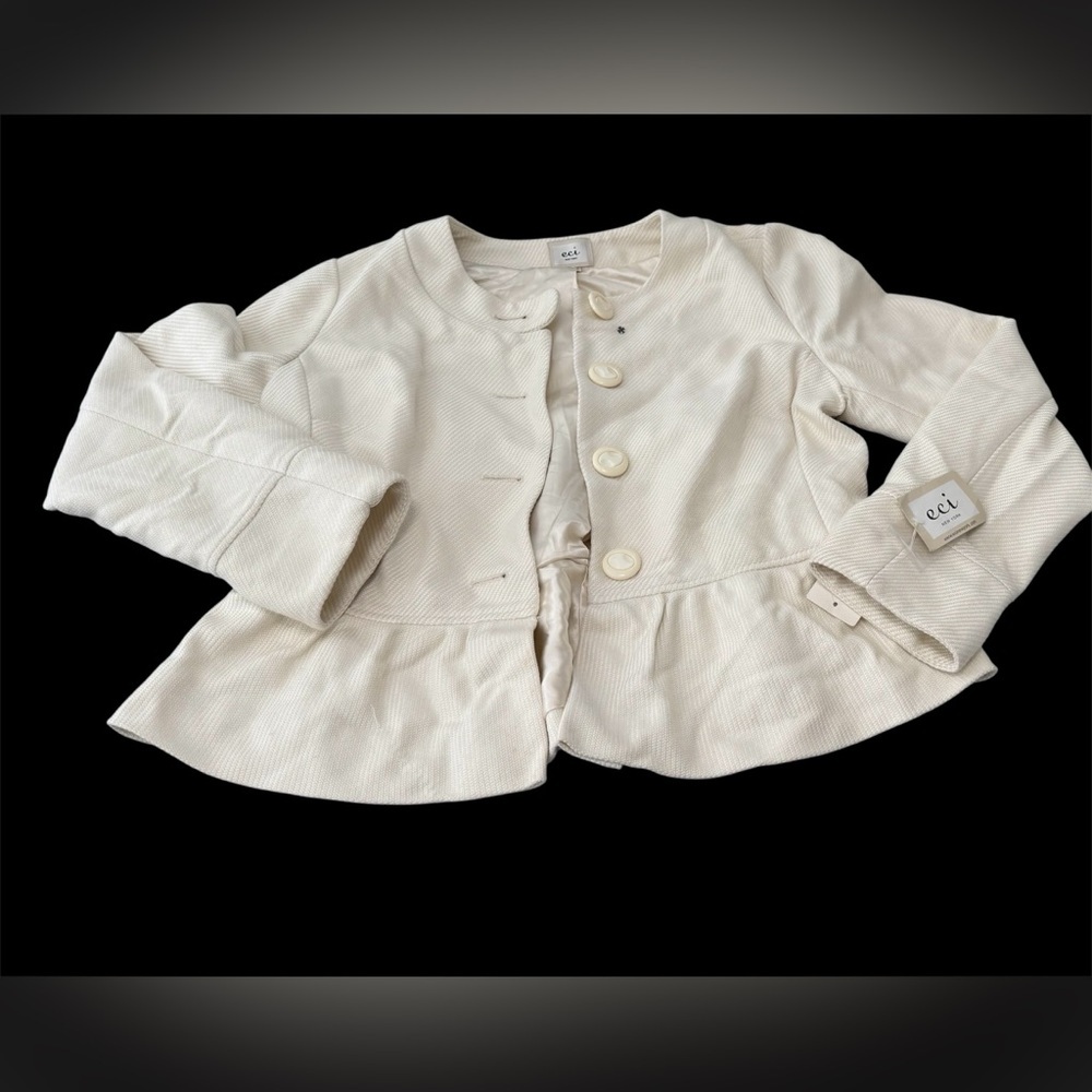 ECI New York ivory ruffle short cropped blazer jacket 14